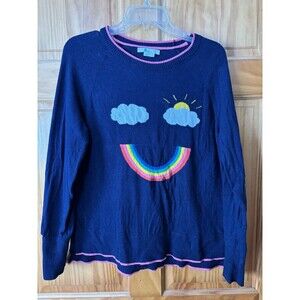 Boden Penny Jumper Navy Blue Rainbow Smiley Face Wool/Cotton Blend Size M